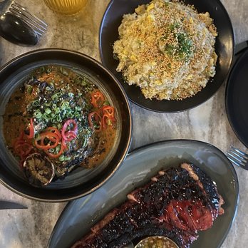 Animae - Crab fried rice, coal roasted cabbage and pork tomahawk tocino - Asian Fusion Near Me - San Diego, California