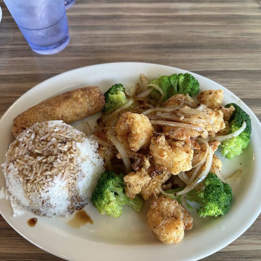 Five Spice Shrimp, rice, & Egg roll Five Spice Shrimp, rice, & Egg roll
