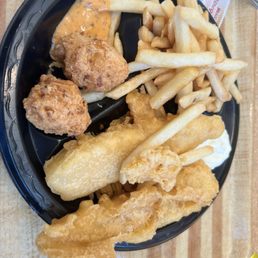 Yummy freshly made fish. Try it with the malt vinegar like the Brits eat it! Yummy freshly made fish. Try it with the malt vinegar like the Brits eat it!