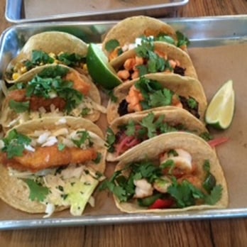 Bartaco - Tacos - Left Side- Mahi Mahi, 2 Baja Fish
Right Side- Chicken, 2 Sesame Beef, Pork Belly & Curry Shrimp - Mexican Near Me - Tampa, Florida Bartaco - Tacos - Left Side- Mahi Mahi, 2 Baja Fish
Right Side- Chicken, 2 Sesame Beef, Pork Belly & Curry Shrimp - Mexican Near Me - Tampa, Florida