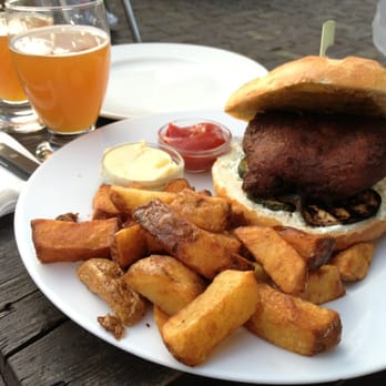 Langendijk - Falafel burger ain't no joke! That's a lotta chickpea! - Gastropubs Near Me - Amsterdam, New Hampshire