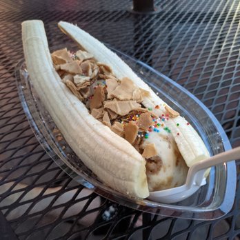 Sarah Jean's Ice Cream - Vegan banana split with 3 different flavor scoops. - Ice Cream & Frozen Yogurt Near Me - Marietta, Georgia Sarah Jean's Ice Cream - Vegan banana split with 3 different flavor scoops. - Ice Cream & Frozen Yogurt Near Me - Marietta, Georgia