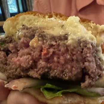 Peggy's On The Green - This is the burger cooked to their medium so you can judge your preference - Southern Near Me - Boerne, Texas Peggy's On The Green - This is the burger cooked to their medium so you can judge your preference - Southern Near Me - Boerne, Texas