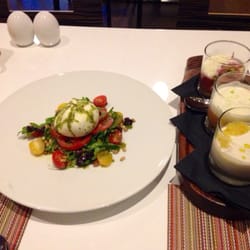 Burrata salad and gazpacho trio