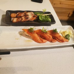 Kisoji Japanese Kitchen - Pork Belly Skewers and Seared Wild Salmon Nigiri