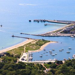 Cape Heli Tours - Oak Bluffs harbor on Martha's Vineyard. The Steamship Authority's flagship left the dock moments before!