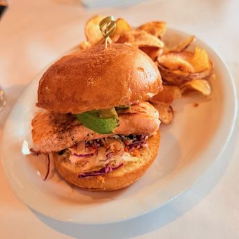 Echo & Rig - loch duart salmon sandwich with miso slaw and garlic potato chips (a bit off today) - Steakhouses Near Me - Las Vegas, Nevada Echo & Rig - loch duart salmon sandwich with miso slaw and garlic potato chips (a bit off today) - Steakhouses Near Me - Las Vegas, Nevada