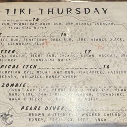 Tiki Thursday Drink Menu