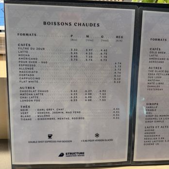 Structure - Menu... pour as well as your spro, latte, filtre, etc - Coffee Roasteries Near Me - Montreal, Quebec