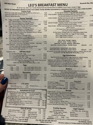 Menu photo 1 Leo's Breakfast Restaurant Buzzards Bay, MA
