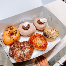 Revolution Doughnuts - Caramel Bacon Yeast Doughnut, Pecan Pie Doughnuts, Apple Fritter, Crunchy Mister, Birthday Cake