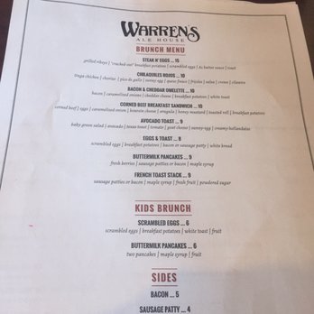 Warren's Ale House - Brunch menu - New American Near Me - Wheaton, Illinois