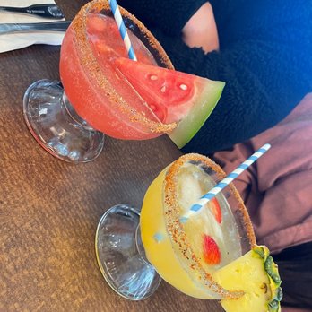 Bill's Cafe - Watermelon Mimosa on the left and Pineapple Pineapple Peach Mimosa on the right - Breakfast & Brunch Near Me - Fremont, California