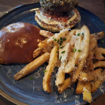 Eureka! - Dry aged bone marrow burger. Look how tiny the patty is - Burgers Near Me - Ontario, California Eureka! - Dry aged bone marrow burger. Look how tiny the patty is - Burgers Near Me - Ontario, California