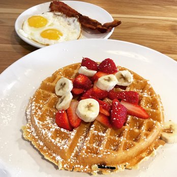 Broken Yolk Cafe - Waffles combo with strawberries and bananas - American Near Me - Glendora, California