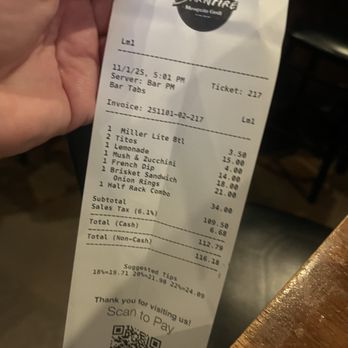 Barnfire Mesquite Grill - 11/01/2025 our bill for 3 peeps - Steakhouses Near Me - Tucson, Arizona