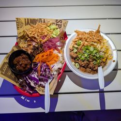 The Fuze9 - Left: Chicken satay bowl with an extra side of sambal. Right: Chili with rice