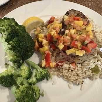 The Chop House - Yellowfin tuna $26 - 8 ounce portion with rice, mango salsa and broccoli. - Steakhouses Near Me - Murfreesboro, Tennessee The Chop House - Yellowfin tuna $26 - 8 ounce portion with rice, mango salsa and broccoli. - Steakhouses Near Me - Murfreesboro, Tennessee