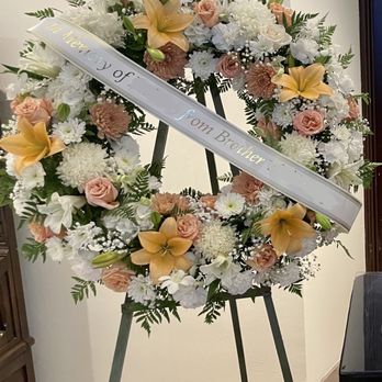 Lester's Flower Shop - Sympathy wreath with ribbon - Floral Designers Near Me - Colma, California Lester's Flower Shop - Sympathy wreath with ribbon - Floral Designers Near Me - Colma, California