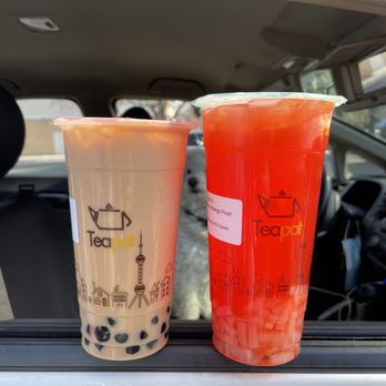 Teapot - Rose Milk Tea (size Regular), Strawberry Mango Fruit Tea (size Large +$0.50) - Bubble Tea Near Me - Pleasant Hill, California Teapot - Rose Milk Tea (size Regular), Strawberry Mango Fruit Tea (size Large +$0.50) - Bubble Tea Near Me - Pleasant Hill, California