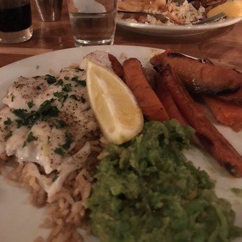 The Fish Friar - Broiled fish with mushy peas, rice, and carrots. Amazing! - Fish & Chips Near Me - Syracuse, New York