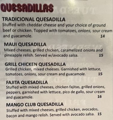 Menu photo 4 Zapata's Charlotte, NC