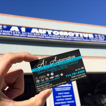 A1 Automotive - Business card and Entrance Sign. Job details are listed and they also accommodate most makes and models. - Auto Repair Near Me - Cypress, California A1 Automotive - Business card and Entrance Sign. Job details are listed and they also accommodate most makes and models. - Auto Repair Near Me - Cypress, California