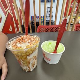 Esquites and lime sorbet. Esquites and lime sorbet.