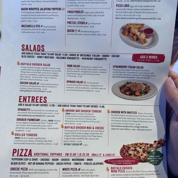 Anchor Bar - Menu as of February 2025 - Sports Bars Near Me - College Station, Texas