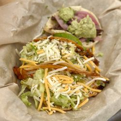 Shredded Chicken Crunchy Taco, Pastor Crunchy Taco, and Shredded Beef Craft Taco