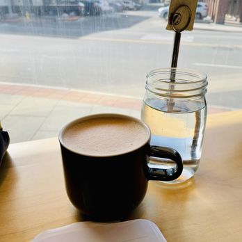 Ovenbird Cafe - Hot chai with almond milk on a sunny day / Feb. 2024 - Coffee & Tea Near Me - Belmont, Massachusetts
