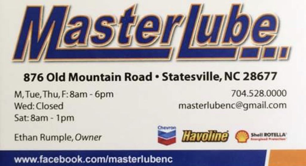 MASTER LUBE Updated August 2024 876 Old Mountain Rd, Statesville, North Carolina Phone