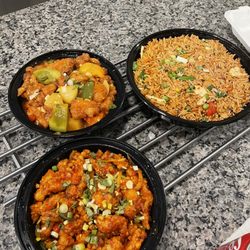 The Aroma - Chili chicken, sweet and sour pineapple chicken, desi fried rice (super super spicy).