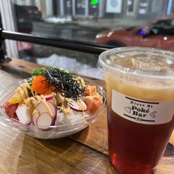 River St. Poké Bar - Thai ice tea with a build your own bowl.