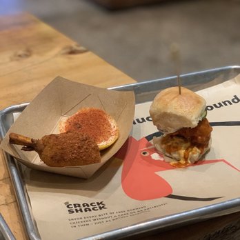 The Crack Shack - Happy hour menu! Chicken lollipop and spicy chicken slider - Chicken Shop Near Me - Costa Mesa, California