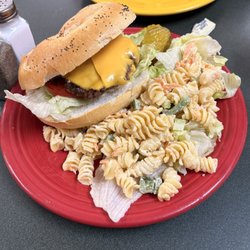 Manalapan Luncheonette - California cheeseburger on a kaiser roll with macaroni salad