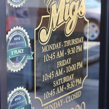 Mig's of Laurens - a sign in the window - Pizza Near Me - Laurens, South Carolina Mig's of Laurens - a sign in the window - Pizza Near Me - Laurens, South Carolina