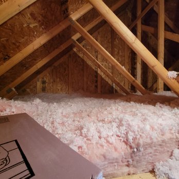 Jackson Insulation & Exteriors - Blown-in insulation in garage attic, held back by unfaced batts around access hatch, & x2 foam board insulation glued to hatch cover - Insulation Installation Near Me - Crystal Lake, Illinois Jackson Insulation & Exteriors - Blown-in insulation in garage attic, held back by unfaced batts around access hatch, & x2 foam board insulation glued to hatch cover - Insulation Installation Near Me - Crystal Lake, Illinois