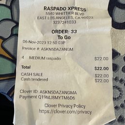 4 medium raspados. 4 medium raspados.