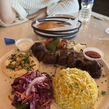 Parkerz - Filet skewer with hummus, cabbage slaw, rice, veggies. - Mediterranean Near Me - Houston, Texas Parkerz - Filet skewer with hummus, cabbage slaw, rice, veggies. - Mediterranean Near Me - Houston, Texas