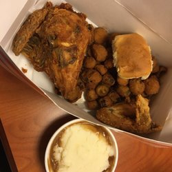 Mississippi Fried Chicken - 2-piece breast/wing, okra and mashed potatoes, delicious!