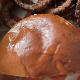 Outside of burger where you can't tell a toothpick existed and the burnt onion rings I was served!