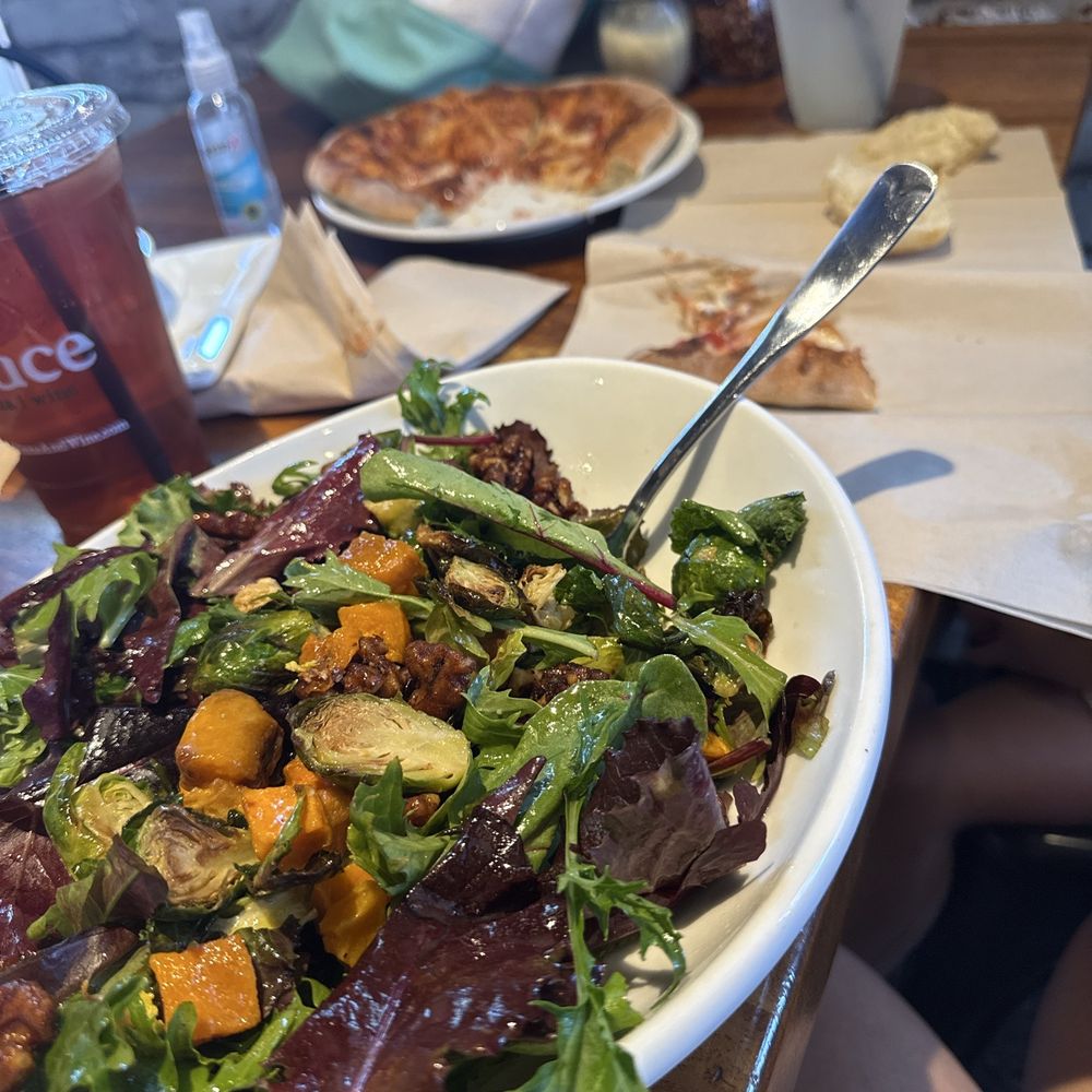 Sauce Pizza & Wine - Roasted veggie salad and a kids cheese pizza - Italian Near Me - Phoenix, Arizona Sauce Pizza & Wine - Roasted veggie salad and a kids cheese pizza - Italian Near Me - Phoenix, Arizona