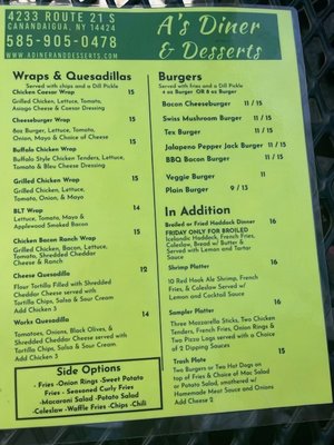 Menu photo 1 A’s Diner & Desserts Canandaigua, NY Menu photo 1 A’s Diner & Desserts Canandaigua, NY
