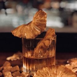 Dietrich's - "No Piña Colada please" - Rum Old Fashioned. Angostura 7y., homemade tropical Island Bitters, brown sugar, dried pineapple wedge