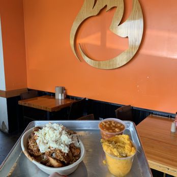 Big Black Grill - Pulled chicken bowl with dirty rice and apple coleslaw. Sides are sweet potato casserole and baked beans. - Barbeque Near Me - New Stanton, Pennsylvania