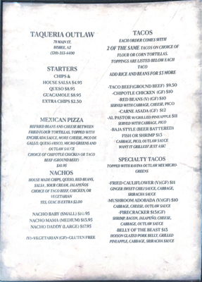 Menu photo 1 Taqueria Outlaw Bisbee, AZ Menu photo 1 Taqueria Outlaw Bisbee, AZ