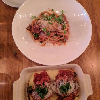 Town - ricotta stuffed meatballs (bottom) and bucatini amatriciana - Italian Near Me - Ottawa, Ontario