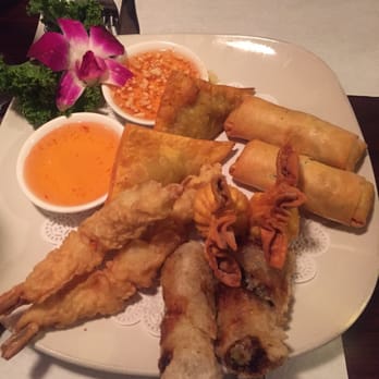 Thai Bay Restaurant - Good appetizer. Forgot the name of it. Egg roll, shrimp roll sampler. - Thai Near Me - Largo, Florida