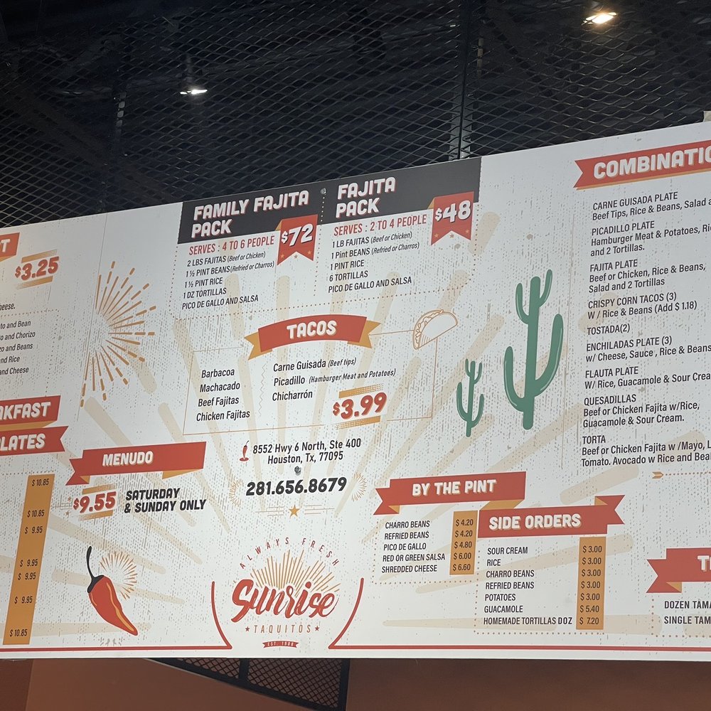 Sunrise Taquitos - Menu - Mexican Near Me - Houston, Texas Sunrise Taquitos - Menu - Mexican Near Me - Houston, Texas